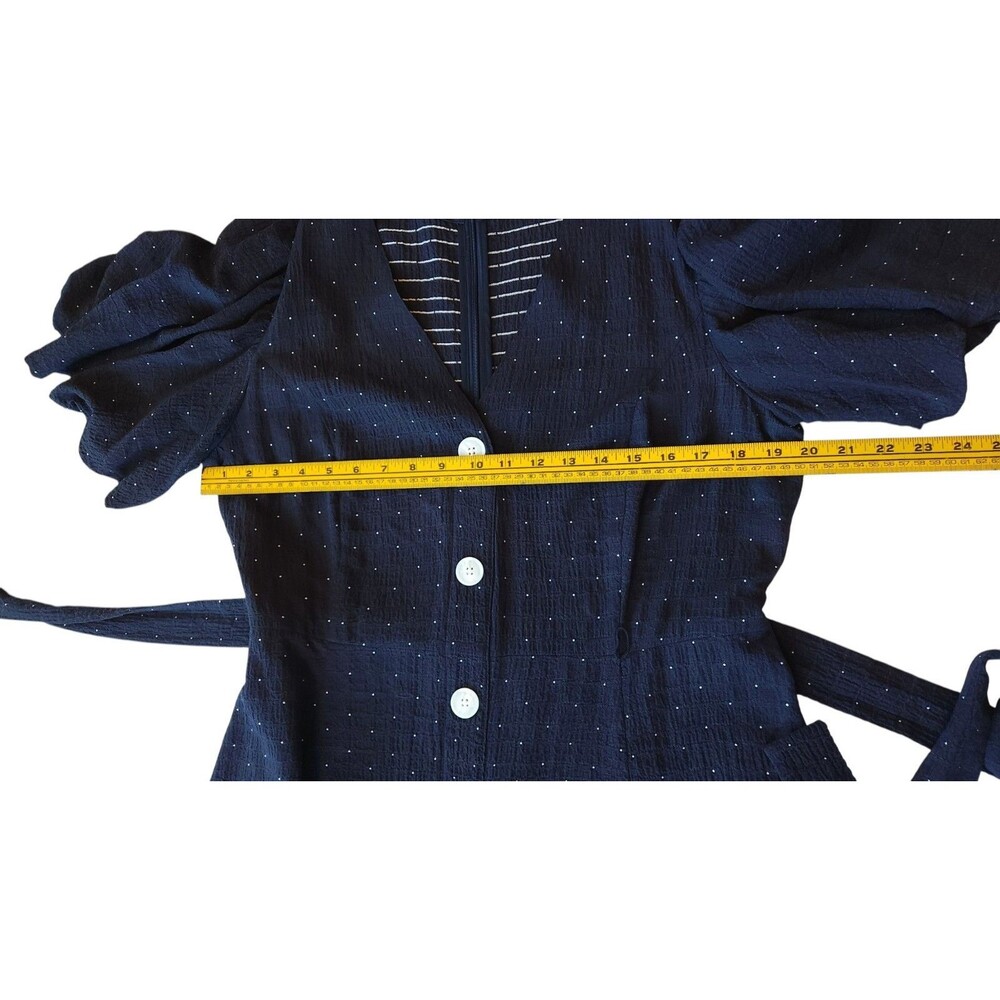 Tommy Hilfiger Dress Womens Navy Blue Polka Dot Button Front Midi Tie Belt - 14 - Picture 8 of 12